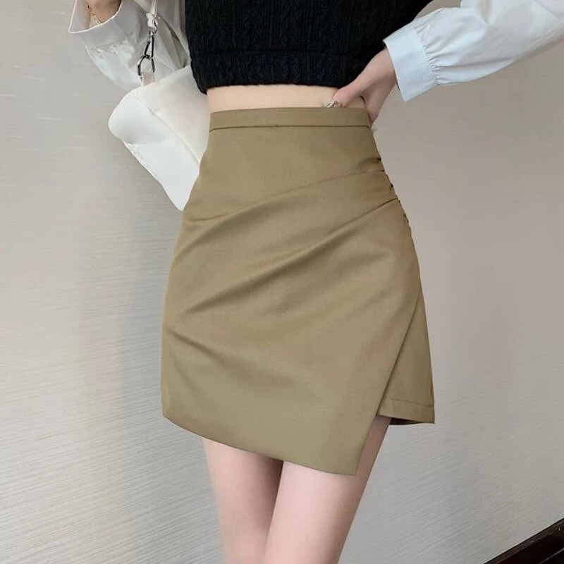 Biuro moteriški mini sijonai aukštu juosmeniu su pamušalu Moteriški Paprasti BUD Elegantiški švelnūs madingi gatvės drabužiai Visiems tinkantys nauji rudens korėjietiški