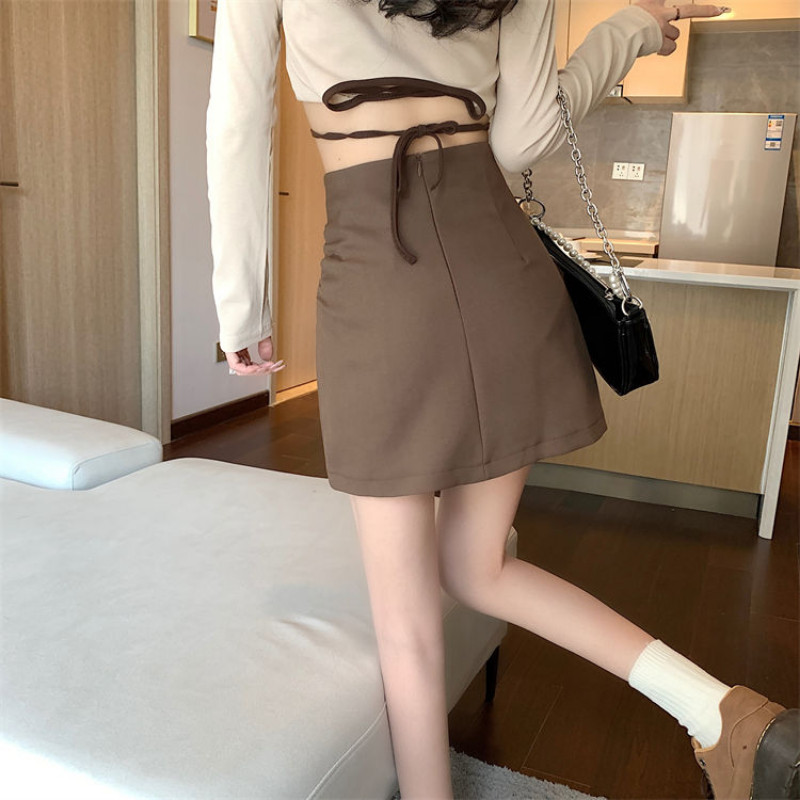 Biuro moteriški mini sijonai aukštu juosmeniu su pamušalu Moteriški Paprasti BUD Elegantiški švelnūs madingi gatvės drabužiai Visiems tinkantys nauji rudens korėjietiški
