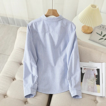 Ежедневна памучна дамска оксфордска риза 2022 Есен Нова дамска блуза с добро качество и горнища Дамски бели сини ризи на райета Дрехи