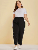 Kevad-suvised uued plusssuuruses tänavastiilis naiste nööpidesainiga tavalised splaissitud riidest vabaajapüksid