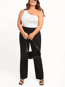 Uued naiste pluss-suuruses äritööriistad stiilis vertikaalse disainiga ühevärvilised sirged püksid ja püksid