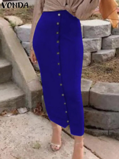 2023 VONDA seksikas pakett puuseelik Elegantne kontori pikad seelikud naiste sügisene kõrge vöökohaga nööbid, ühevärvilised vabaaja õhukesed põhjad