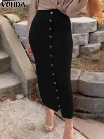 2023 VONDA seksikas pakett puuseelik Elegantne kontori pikad seelikud naiste sügisene kõrge vöökohaga nööbid, ühevärvilised vabaaja õhukesed põhjad