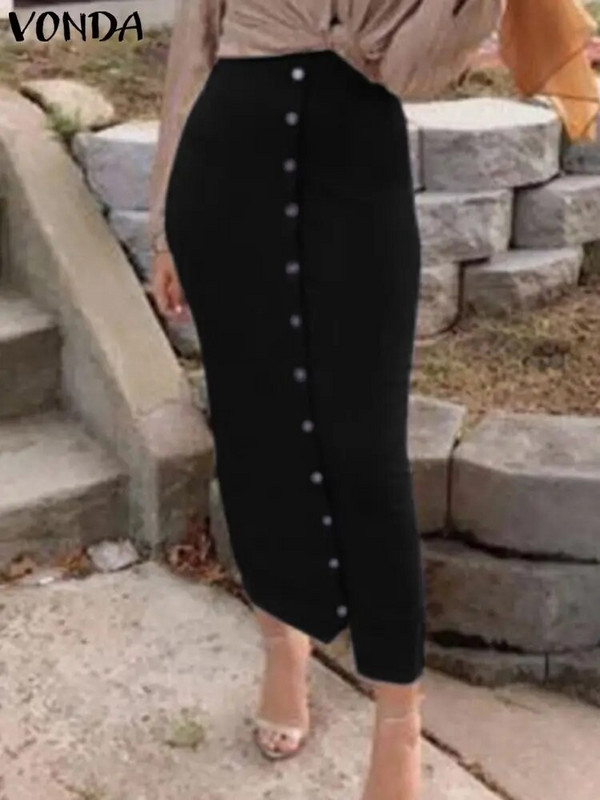 2023 VONDA seksikas pakett puuseelik Elegantne kontori pikad seelikud naiste sügisene kõrge vöökohaga nööbid, ühevärvilised vabaaja õhukesed põhjad