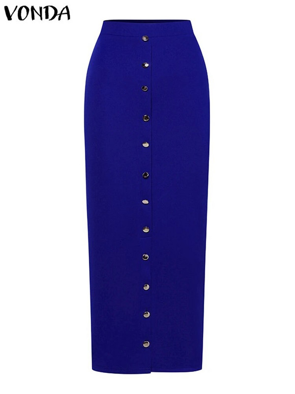 2023 VONDA seksikas pakett puuseelik Elegantne kontori pikad seelikud naiste sügisene kõrge vöökohaga nööbid, ühevärvilised vabaaja õhukesed põhjad
