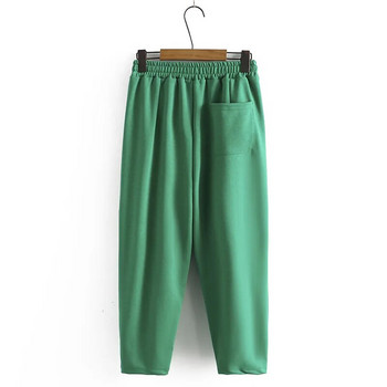 4XL плюс размер Харем панталони Дамски 2023 Пролетни панталони с отваряне на крака Етикетиране с шнурове Панталони с висока талия Извънгабаритни дрехи
