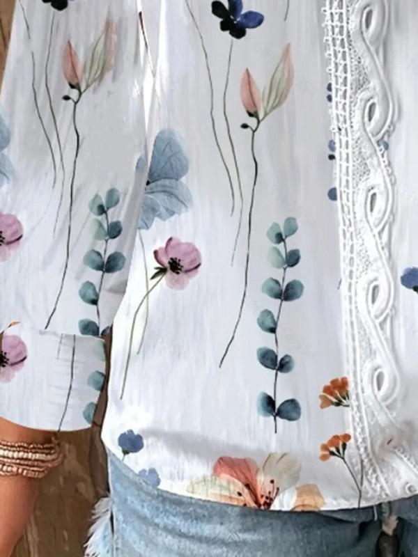 Naiste särgid Sügismood Elegantne pikkade varrukatega trükikontor naiste topp, valge naiste volangidega õõnes pluus Naiste riided