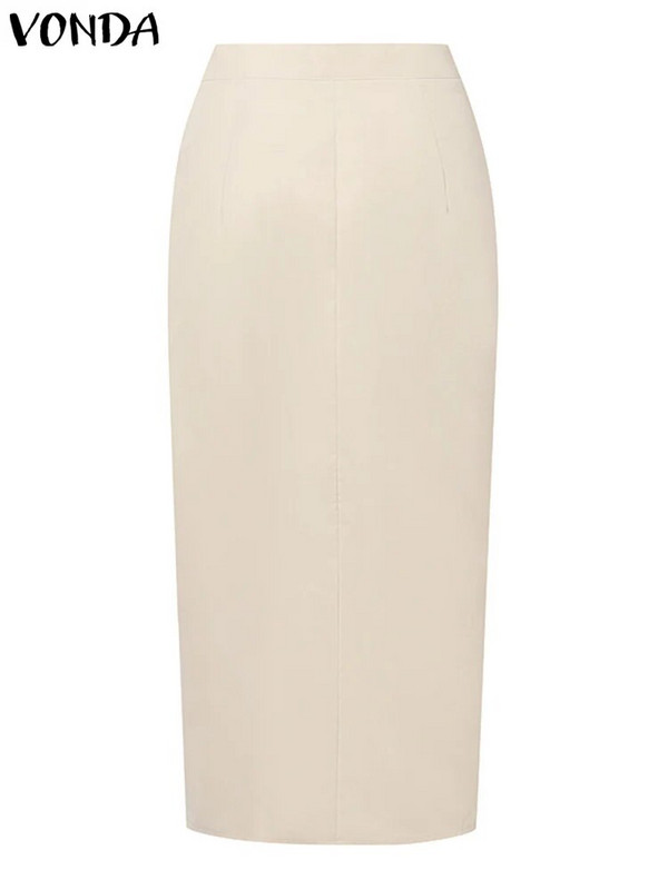 2023. aasta suveseelikud VONDA elegantsed naiste kõrge vöökohaga tõmblukuga, vöörisõlmega, küljelt poolitatud Midi seelikud vabaaja ühevärvilised lahtised põhjad