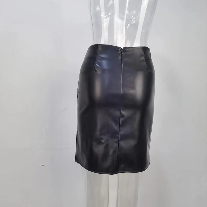 Nauja 2024 m. Moteriški madingi, suvarstomi pu odiniai sijonai Elegantiški biuro moteriški sijonai Black Bandage Streetwear klubiniai trumpi sijonai