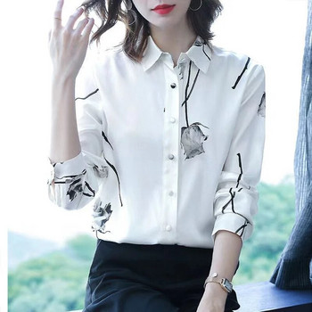 Дамски блузи в пролетно-есенен стил, ризи, дамски ежедневни блузи с дълги ръкави и яка с щампи на цветя DF4851