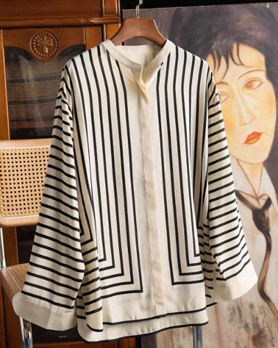 Vasariniai šifoniniai marškinėliai, moteriški užtrauktuku, laisvalaikio mados klasikinė juostelėmis lieknėjanti palaidinė su iškirpte ilgomis rankovėmis