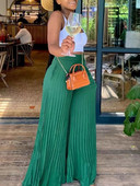 LW Plus-suuruses plisseeritud laiad püksid Suvised vabaaja elastsed kõrge vöökohaga püksid Naiste moodsad, pitsilised laiad püksid