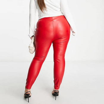 Дамски кожени панталони тип молив със средна талия, голям размер, разтеглив ежедневен английски стил, полиуретанови клинове от изкуствена кожа, модни тънки панталони по поръчка