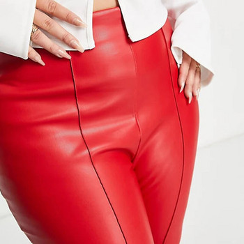 Дамски кожени панталони тип молив със средна талия, голям размер, разтеглив ежедневен английски стил, полиуретанови клинове от изкуствена кожа, модни тънки панталони по поръчка