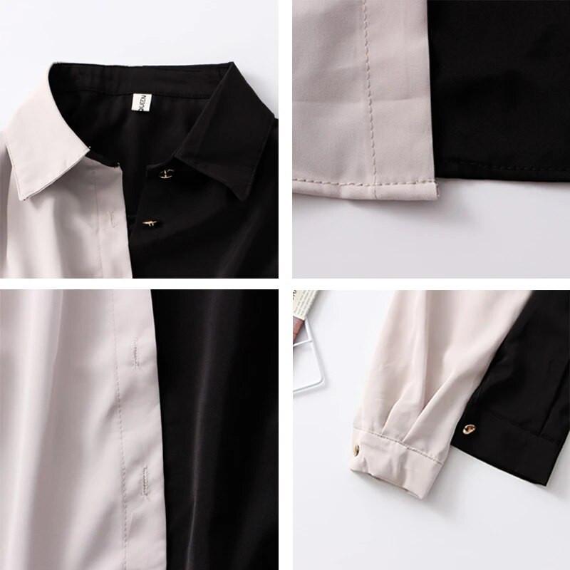 HOUZHOU Vintažiniai marškinėliai Moteriški Elegantiški biuro moteriškos palaidinės Y2k Korėjietiško stiliaus ilgomis rankovėmis, negabaritinės moteriškos viršūnės