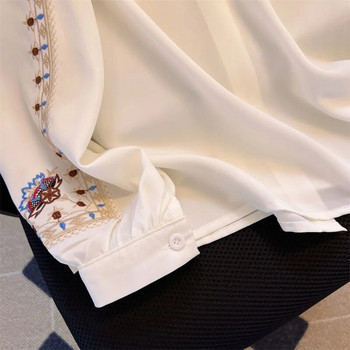 Бродирани дамски универсални висококачествени дамски елегантни блузи Дамски работни облекла Ризи Бели флорални дрехи Шифонени топове