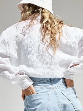 Летни памучни ризи за жени Дишаща риза със слънцезащитен крем с дълъг ръкав Офис дамска плътна блуза Дамски широки шикозни горнища