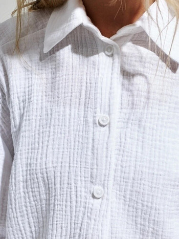 Летни памучни ризи за жени Дишаща риза със слънцезащитен крем с дълъг ръкав Офис дамска плътна блуза Дамски широки шикозни горнища