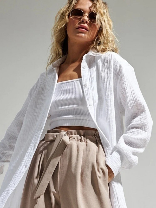 Vasariniai medvilniniai marškiniai moterims Kvėpuojantys ilgomis rankovėmis nuo saulės apsaugantys marškiniai biuro moteriška solidi palaidinė Moteriška laisvi prašmatnūs viršutiniai viršutiniai drabužiai