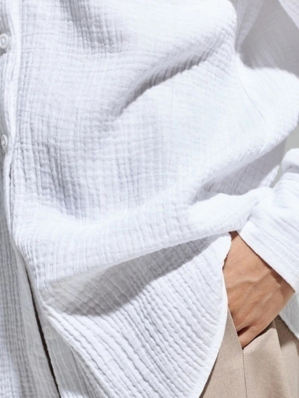 Vasariniai medvilniniai marškiniai moterims Kvėpuojantys ilgomis rankovėmis nuo saulės apsaugantys marškiniai biuro moteriška solidi palaidinė Moteriška laisvi prašmatnūs viršutiniai viršutiniai drabužiai