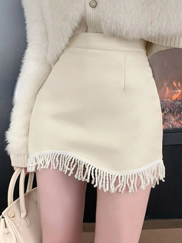 PU mini suknje visokog struka s podstavom Ženske tanke, seksi uredske dame s kićankama Nepravilnog dizajna, jednostavne, jednobojne, nove jesenske haljine u trendu