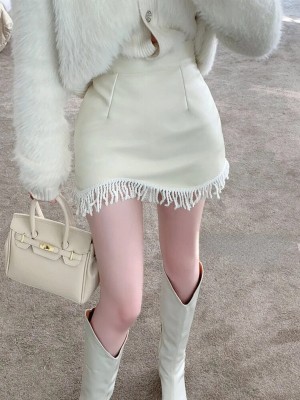 PU mini suknje visokog struka s podstavom Ženske tanke, seksi uredske dame s kićankama Nepravilnog dizajna, jednostavne, jednobojne, nove jesenske haljine u trendu