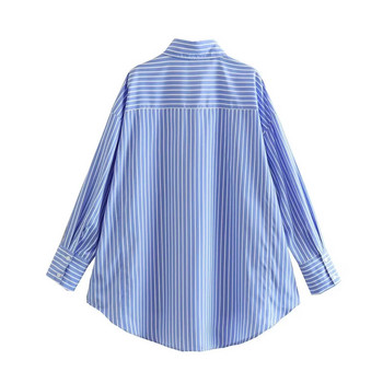 Νέο γυναικείο πουκάμισο με μπλε ρίγες 2023 με casual μακρυμάνικη μπλούζα oversize Γυναικεία κομψή γυναικεία κομψή κορυφαία άνοιξη καλοκαίρι