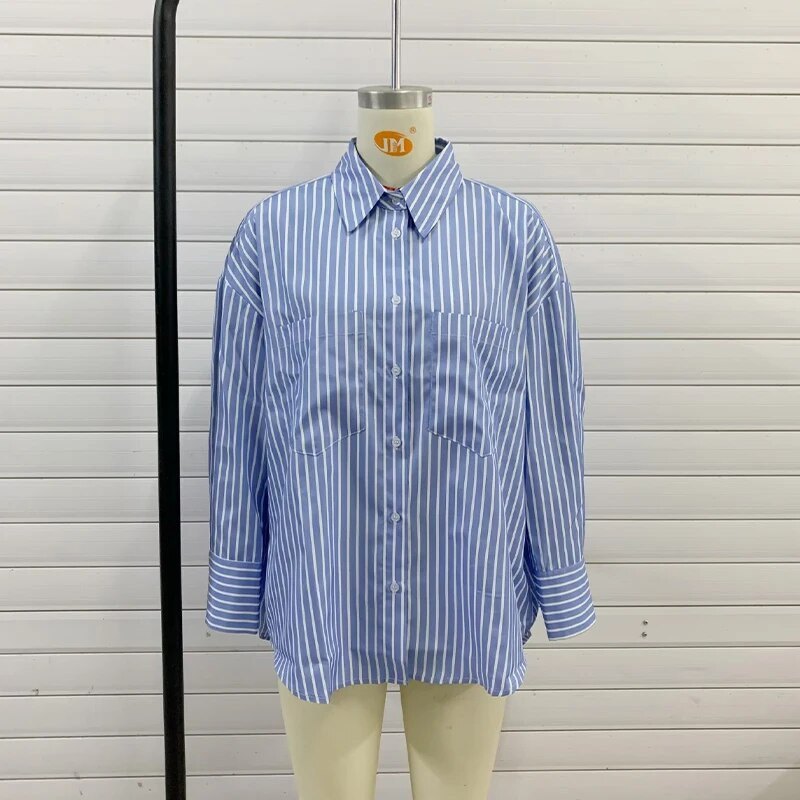 2023. aasta uus sinise triibuga särk naiste vabaaja pikkade varrukatega pluus Naiste šikk daami elegantne top kevadsuvi