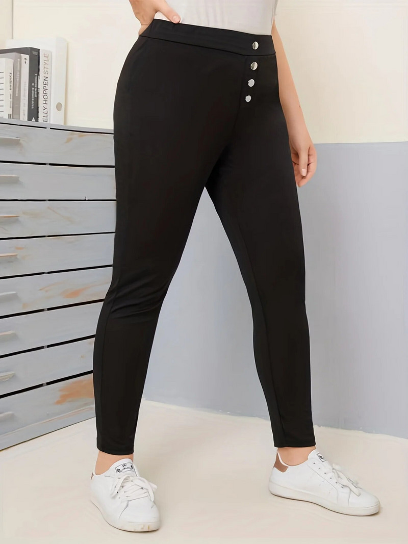 2023. aasta suve uued pluss-suuruses nööpidega disainiga slim-fit stiilis ühevärvilised püksid üheksa punktiga püksid
