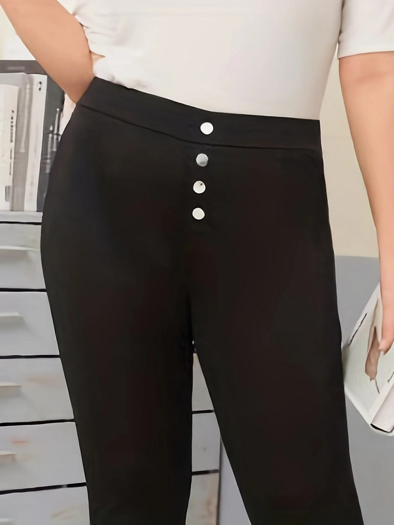 2023. aasta suve uued pluss-suuruses nööpidega disainiga slim-fit stiilis ühevärvilised püksid üheksa punktiga püksid