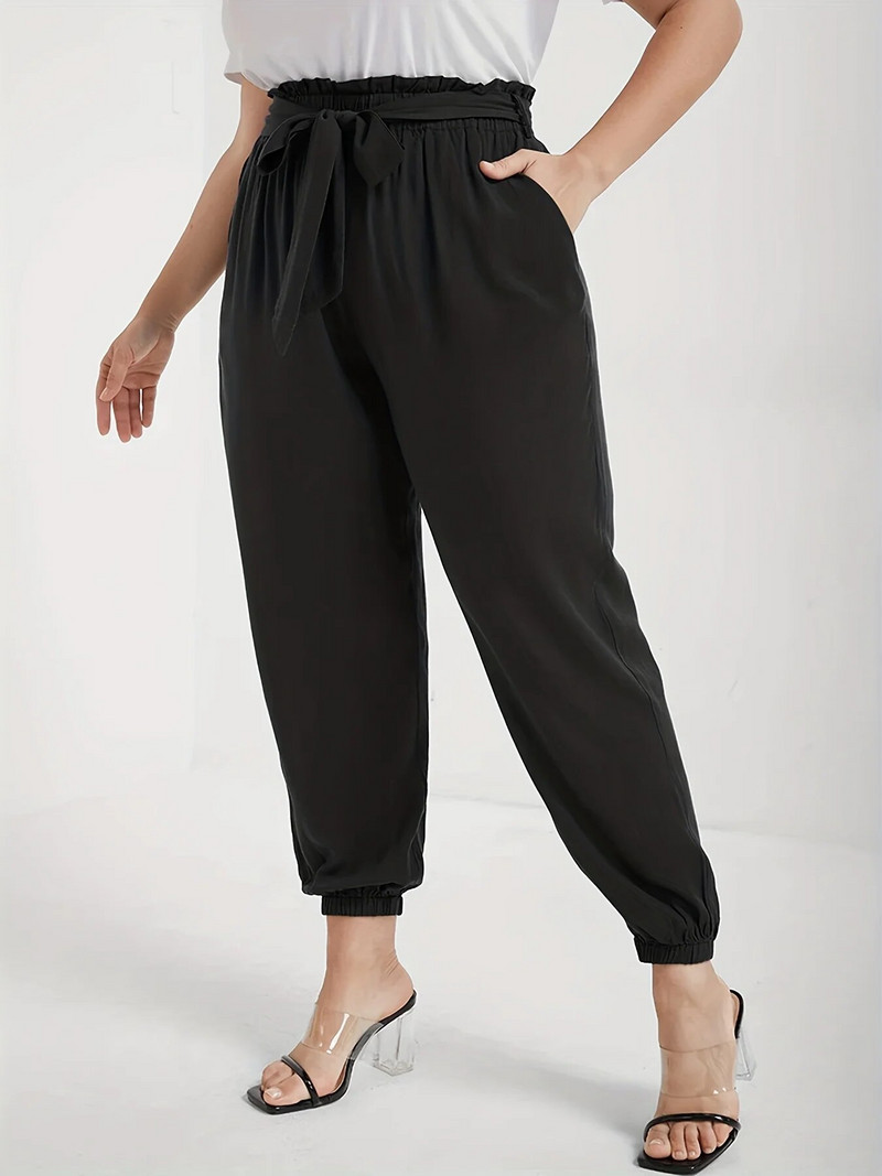 2023. aasta suve uued naiste pluss suuruses Euroopa ja Ameerika stiilis kõrge venivusega kangast nööriga disainiga püksid üheksa punktiga püksid