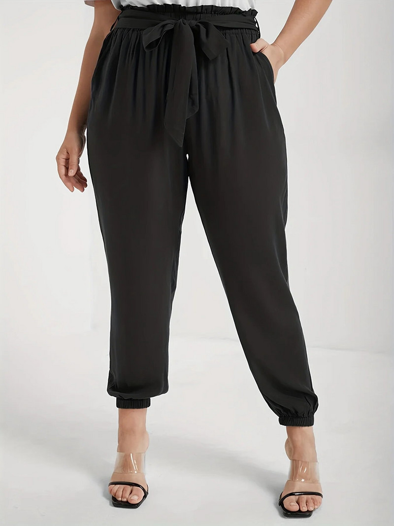 2023. aasta suve uued naiste pluss suuruses Euroopa ja Ameerika stiilis kõrge venivusega kangast nööriga disainiga püksid üheksa punktiga püksid