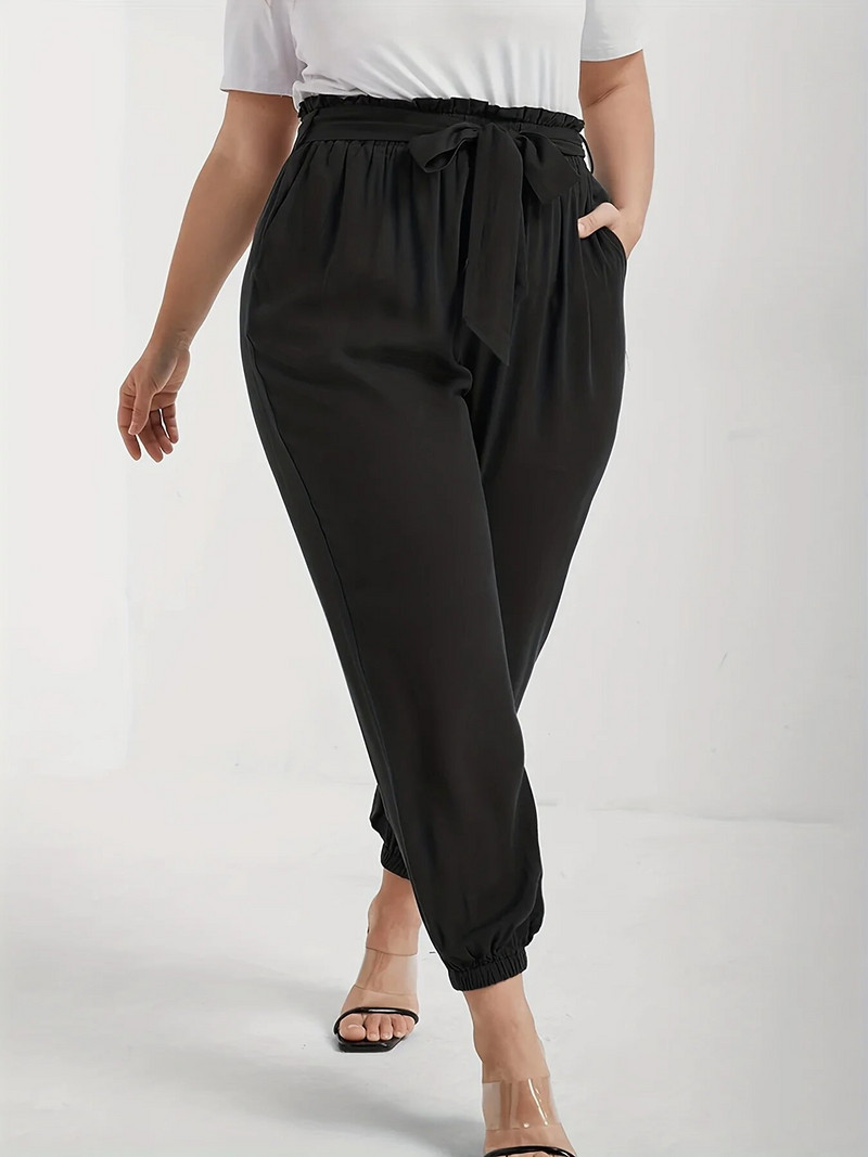 2023. aasta suve uued naiste pluss suuruses Euroopa ja Ameerika stiilis kõrge venivusega kangast nööriga disainiga püksid üheksa punktiga püksid