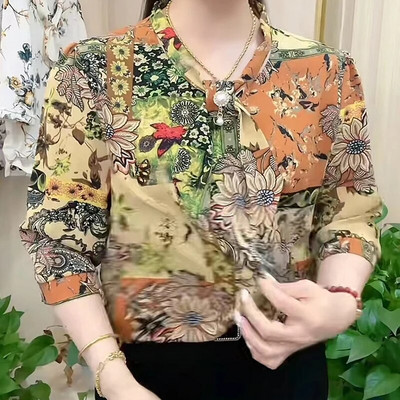 Nauji moteriški laisvalaikio pusrankoviai peteliškės apykakle, margintos palaidinės, viršutinės moteriškos pavasario vasaros stiliaus šifoninės palaidinės Marškiniai