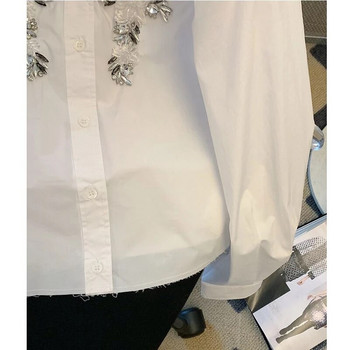 Neploe 2023 Άνοιξη Femme Λευκές μπλούζες Γαλλικές βαριές χάντρες Απαλές καθημερινές μπλούζες με νέα λαιμόκοψη μακρυμάνικα φαρδιά πουκάμισα