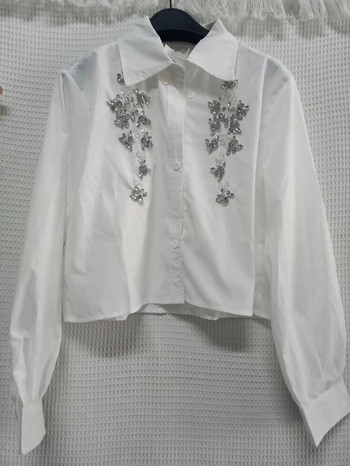 Neploe 2023 Spring Femme Бели топове Френски тежки работни мъниста Нежни ежедневни блузи Ново деколте с дълъг ръкав Свободни ризи за пътуване