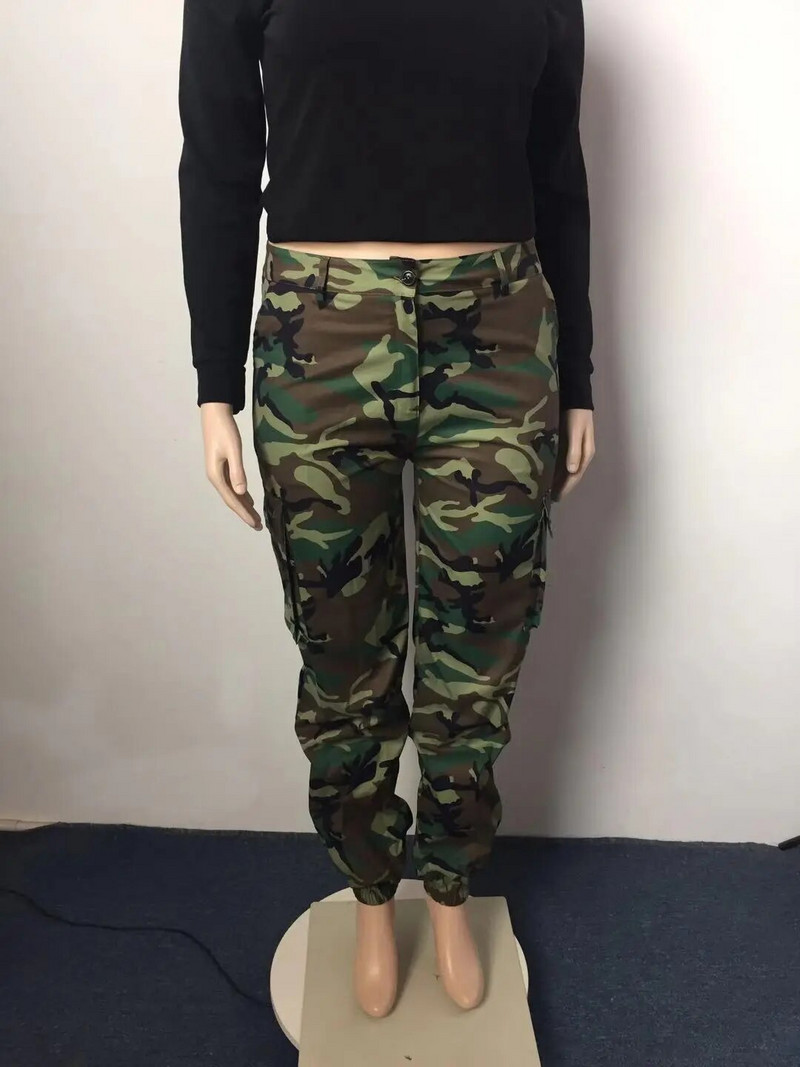 Casual Plus Size Cargo püksid naistele kõrge vöökohaga jooksupüksid kamuflaažiga Active Jogger Pocket dressipüksid