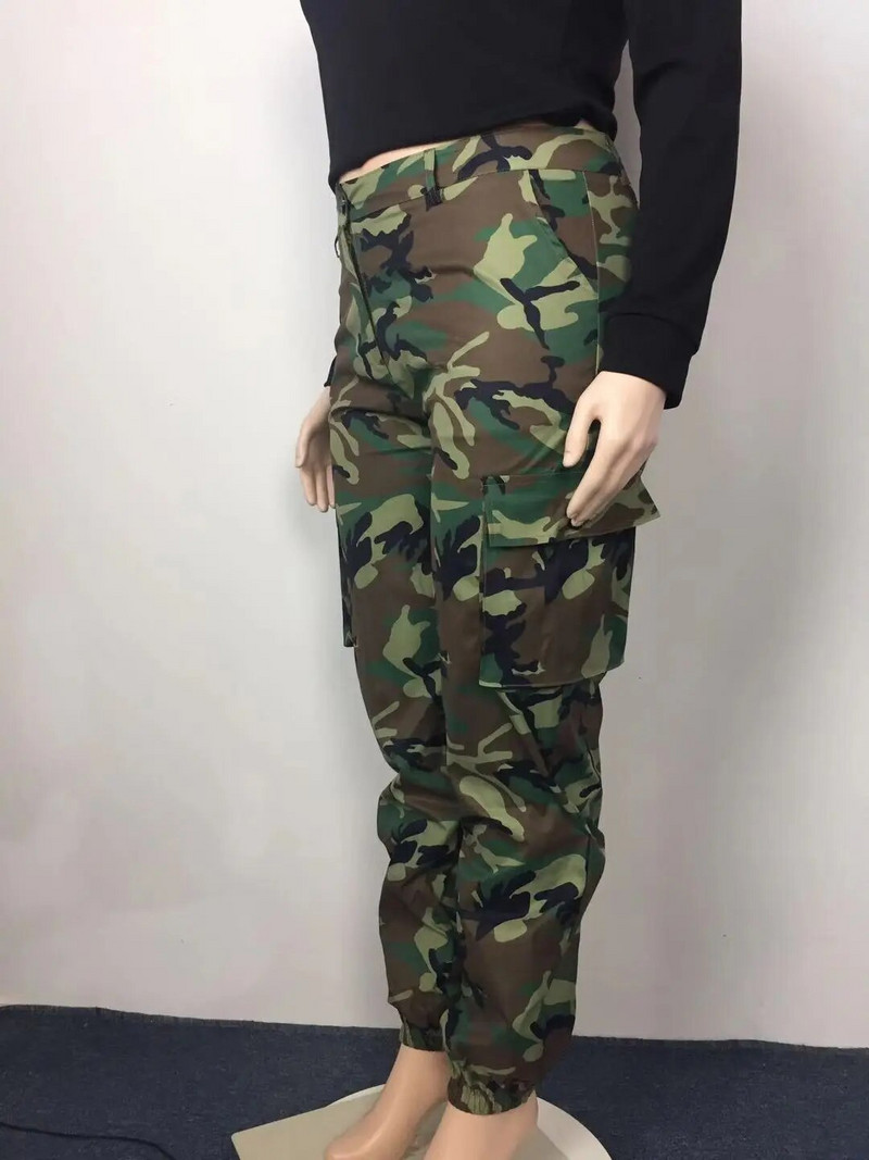 Casual Plus Size Cargo püksid naistele kõrge vöökohaga jooksupüksid kamuflaažiga Active Jogger Pocket dressipüksid