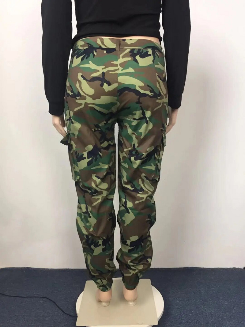 Casual Plus Size Cargo püksid naistele kõrge vöökohaga jooksupüksid kamuflaažiga Active Jogger Pocket dressipüksid