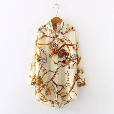 Madingos grandinėlės, atsitiktinis oversize Moteriškos palaidinės 2023 m. pavasario šifonas Palaidinė ilgomis rankovėmis Laisvos laisvalaikio viršūnės Marškiniai Blusas Mujer