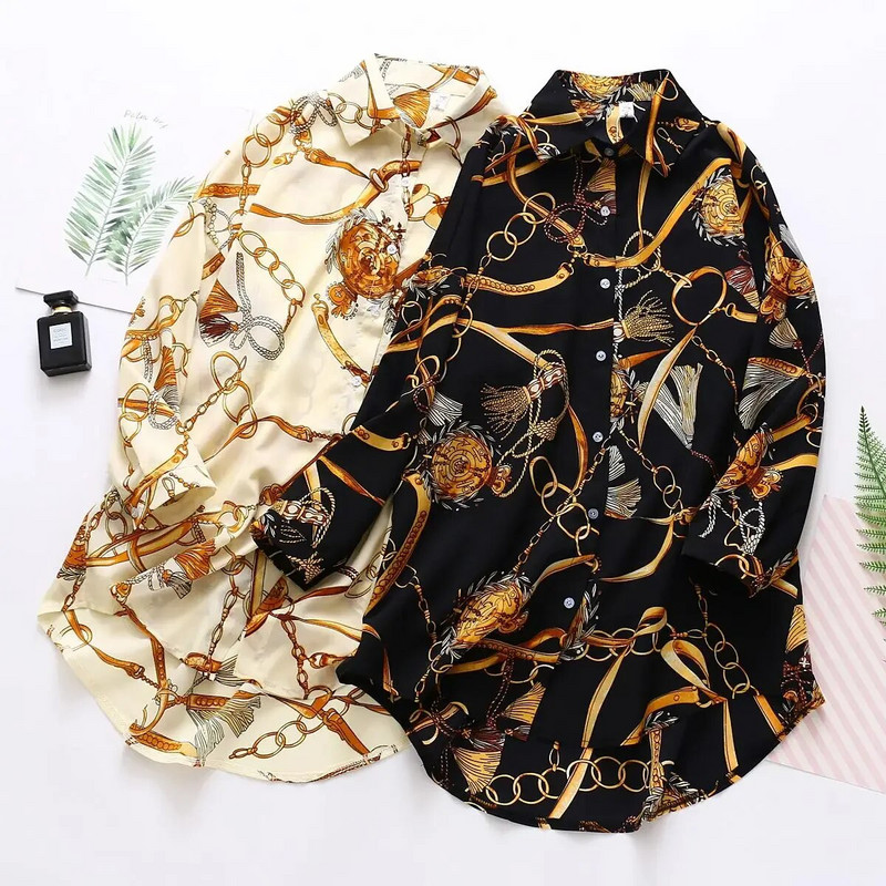 Madingos grandinėlės, atsitiktinis oversize Moteriškos palaidinės 2023 m. pavasario šifonas Palaidinė ilgomis rankovėmis Laisvos laisvalaikio viršūnės Marškiniai Blusas Mujer