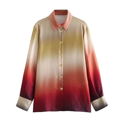 TRAF lipsuvärvi särk naistele vabaaja nööpidega revääriga satiinist pikkade varrukatega särgid 2023 Tänavarõivad Naiste šikid topsid õhuke pluus