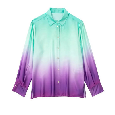 TRAF lipsuvärvi särk naistele vabaaja nööpidega revääriga satiinist pikkade varrukatega särgid 2023 Tänavarõivad Naiste šikid topsid õhuke pluus