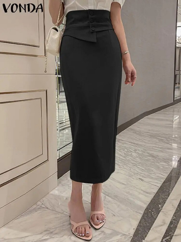 VONDA mados moteriški elegantiški sijonai 2023 m. vasaros laisvalaikio ilgi sijonai Seksualūs aukštu juosmeniu moteriški sagomis vienspalviai biuro apatiniai chalatai