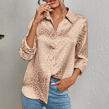 2023 Ανοιξιάτικες γυναικείες μπλούζες γραφείου μακρυμάνικη λεοπάρ ζακάρ μπλούζα μόδας πουκάμισο με κουμπιά γιακά Φθινοπωρινά μπλουζάκια Κομψά 19169