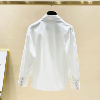 Υψηλής ποιότητας Πέρλες Διαμαντένιο γιακά Λευκό Πουκάμισο Γυναικεία μπλουζάκια Mujer 2022 Άνοιξη Νέα άφιξη OL Κομψά μπλουζάκια Camisas Mujer
