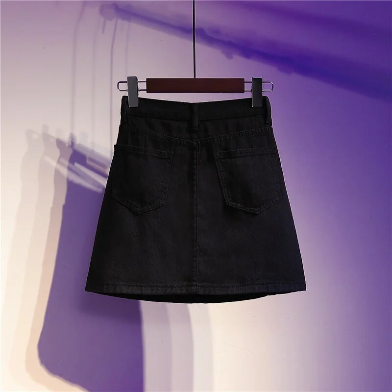 Seksualus moteriškas džinsinis mini sijonas Vasaros mados aukštu juosmeniu korėjietiškas juodas sijonas baltas komplektas klubiniai džinsai Harajuku plius dydžio medvilnė