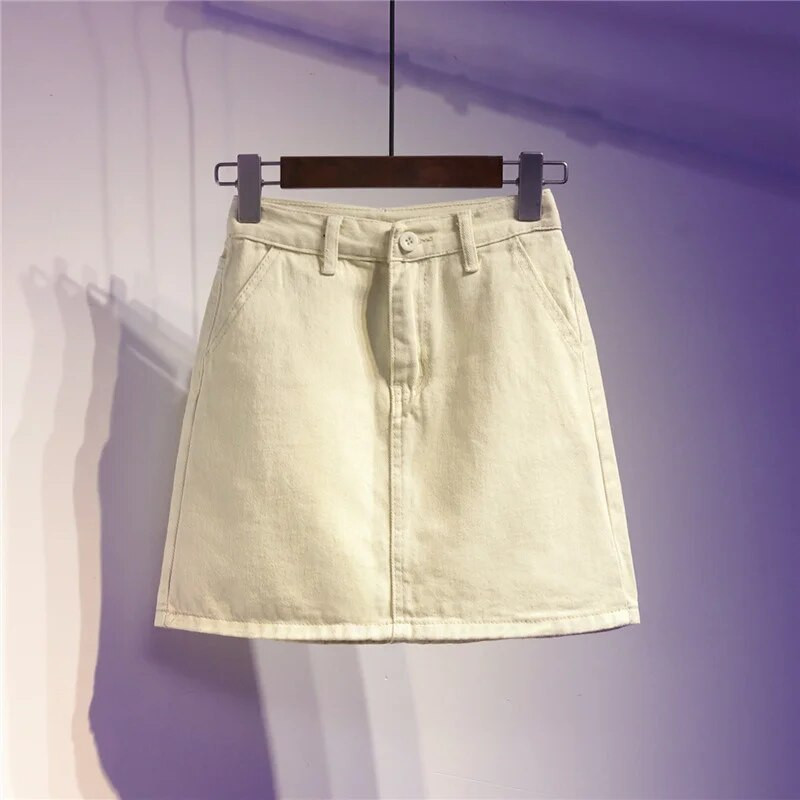 Seksualus moteriškas džinsinis mini sijonas Vasaros mados aukštu juosmeniu korėjietiškas juodas sijonas baltas komplektas klubiniai džinsai Harajuku plius dydžio medvilnė