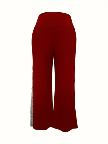 Есенни и зимни дамски панталони с широки крачоли с голям размер и елегантен стил с щампи отстрани и деветминутни панталони