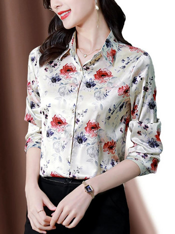 2023 Φθινοπωρινό γυναικείο πουκάμισο μόδας εκτύπωση σατέν μακρυμάνικη μπλούζα Vintage γυναικείες κομψές μπλούζες OL Γυναικεία μπλουζάκια Γυναικεία ρούχα